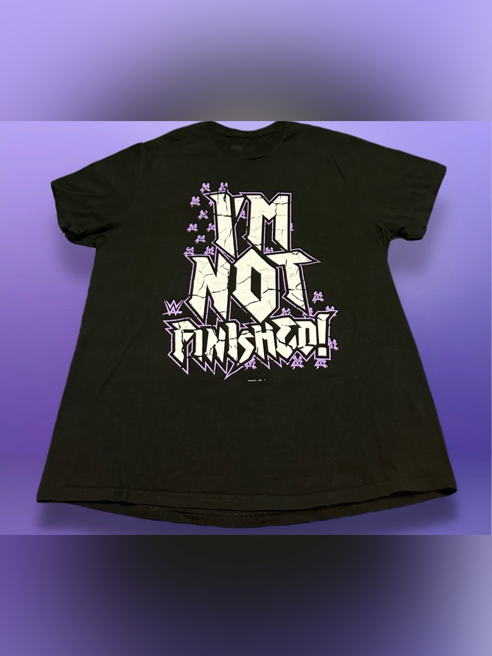 WWE 'I'm Not Finished' Graphic Tee in Black with White & Lavender Print XL